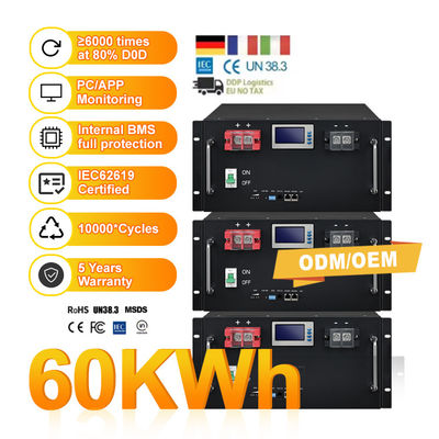 CAN संचार पोर्ट 51.2V 100Ah 150Ah 280Ah सौर ऊर्जा प्रणाली के लिए LiFePO4 बैटरी