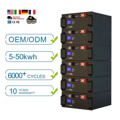 चक्र जीवन 6000 गुना 51.2V 300ah 100Ah Lifepo4 सौर ऊर्जा के लिए लिथियम आयन बैटरी