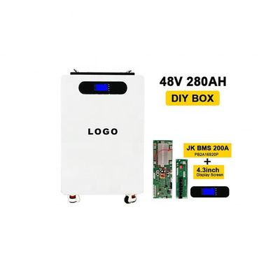 280Ah वर्टिकल बैटरी DIY बैटरी बॉक्स के साथ पहियों और सफेद धातु स्टैंड अप केस